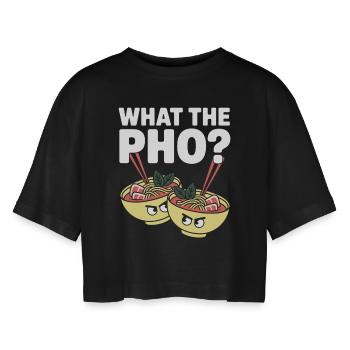 What The Pho Vietnam Reise Nudelsuppe Liebe Pho - Frauen Oversized Cropped T-Shirt - Schwarz - Vorne - AI Model Female 172 light (172cm)