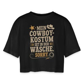 Cowboy Kostüm Ist In Der Wäsche Fasching Karneval - Frauen Oversized Cropped T-Shirt - Schwarz - Vorne - AI Model Female 172 light (172cm)