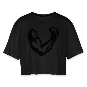 Bizeps Vektor - Frauen Oversized Cropped T-Shirt - Schwarz - Vorne - AI Model Female 172 light (172cm)