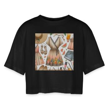 Look of the day. - Women’s Oversized Cropped T-Shirt - black - Front - AI Model Female 172 light (172cm)