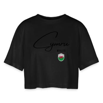 Drapeau du Pays de Galles, fierté galloise - T-shirt court oversize Femme - noir - Devant - AI Model Female 172 light (172cm)