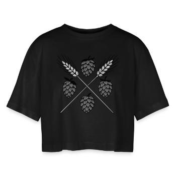 Hops and barley - beer - Women’s Oversized Cropped T-Shirt - black - Front - AI Model Female 172 light (172cm)