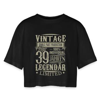 39. Geburtstag Vintage Legendär - Frauen Oversized Cropped T-Shirt - Schwarz - Vorne - AI Model Female 172 light (172cm)