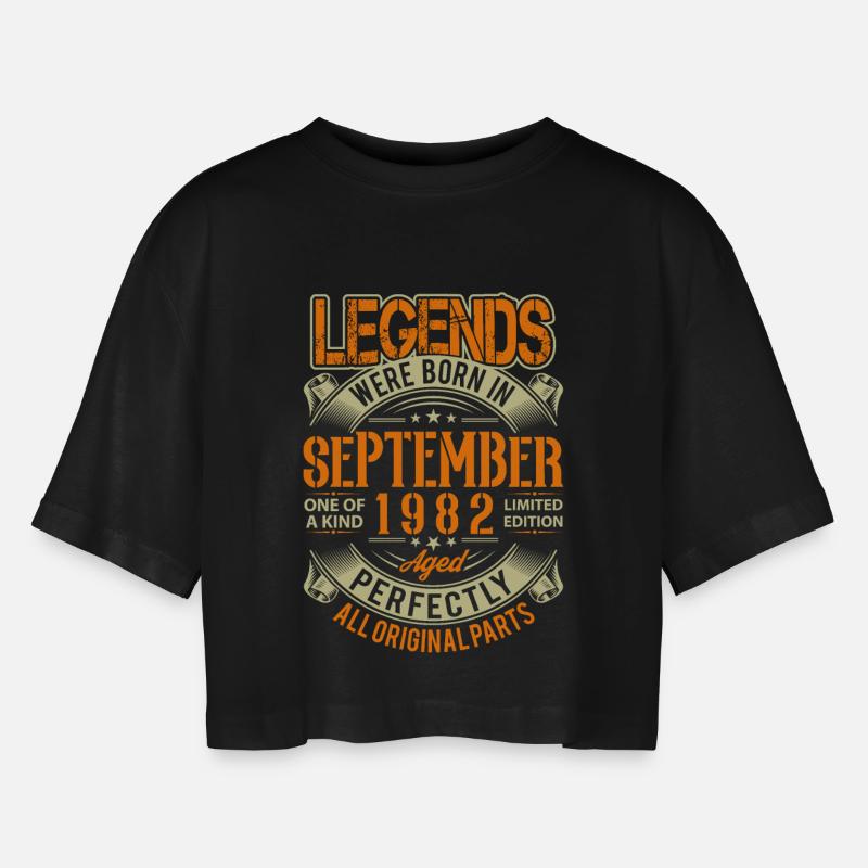 1982 September Birthday Legend - Women’s Oversized Cropped T-Shirt - black