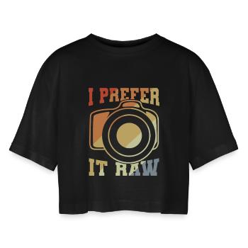 Fotografie Witz - Frauen Oversized Cropped T-Shirt - Schwarz - Vorne - AI Model Female 172 light (172cm)
