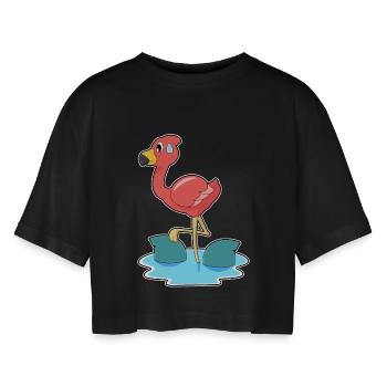 Flamingo Shark Fins - Women’s Oversized Cropped T-Shirt - black - Front - AI Model Female 172 light (172cm)