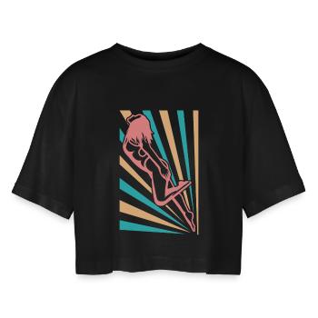 Mädels Schwimmen - Frauen Oversized Cropped T-Shirt - Schwarz - Vorne - AI Model Female 172 light (172cm)