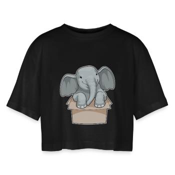 Elefant Karton - Frauen Oversized Cropped T-Shirt - Schwarz - Vorne - AI Model Female 172 light (172cm)