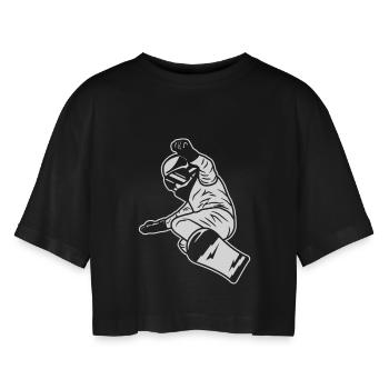 Snowboard Boy - Women’s Oversized Cropped T-Shirt - black - Front - AI Model Female 172 light (172cm)