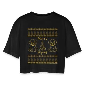 Merry Dogmas Dog Lover Christmas Mood - Women’s Oversized Cropped T-Shirt - black - Front - AI Model Female 172 light (172cm)