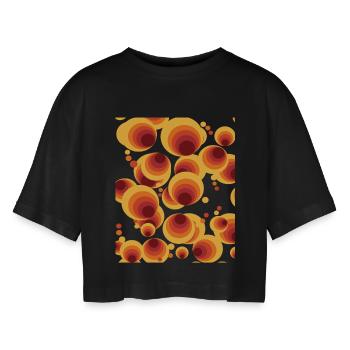 Abstract Polka Dots Circle Pattern - Women’s Oversized Cropped T-Shirt - black - Front - AI Model Female 172 light (172cm)