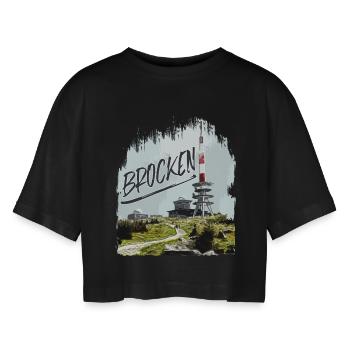Brocken Sendeanlage und Brockenhaus - Frauen Oversized Cropped T-Shirt - Schwarz - Vorne - AI Model Female 172 light (172cm)