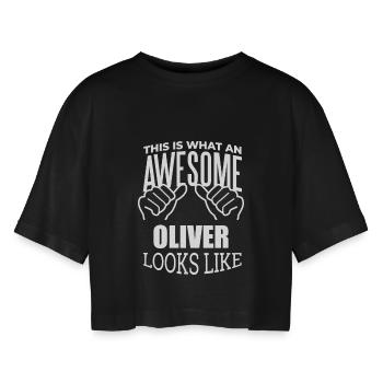 Oliver - Women’s Oversized Cropped T-Shirt - black - Front - AI Model Female 172 light (172cm)