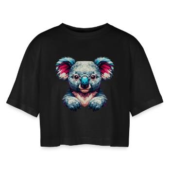 Polygonaler Koala - Frauen Oversized Cropped T-Shirt - Schwarz - Vorne - AI Model Female 172 light (172cm)