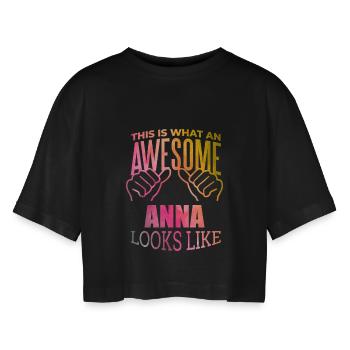 Anna - Women’s Oversized Cropped T-Shirt - black - Front - AI Model Female 172 light (172cm)