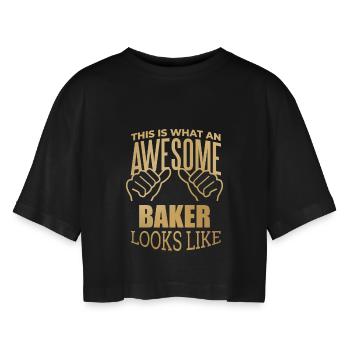 Baking - Women’s Oversized Cropped T-Shirt - black - Front - AI Model Female 172 light (172cm)