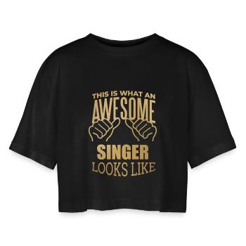 Sing - Women’s Oversized Cropped T-Shirt - black - Front - AI Model Female 172 light (172cm)