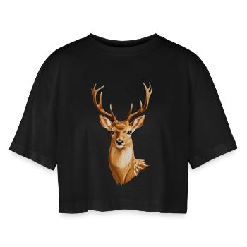 Cerf doré - T-shirt court oversize Femme - noir - Devant - AI Model Female 172 light (172cm)