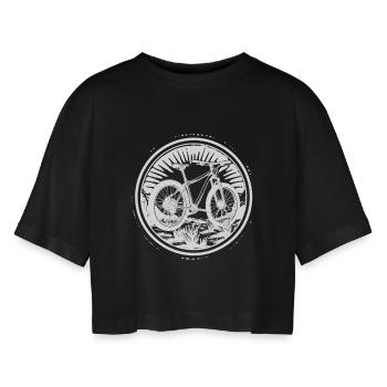 Mountain bike - Women’s Oversized Cropped T-Shirt - black - Front - AI Model Female 172 light (172cm)