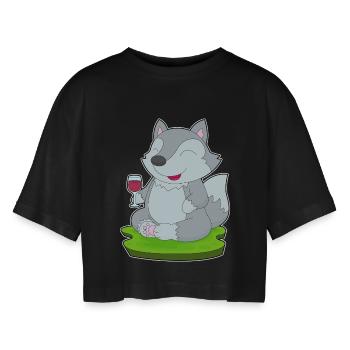 Vin rouge loup - T-shirt court oversize Femme - noir - Devant - AI Model Female 172 light (172cm)