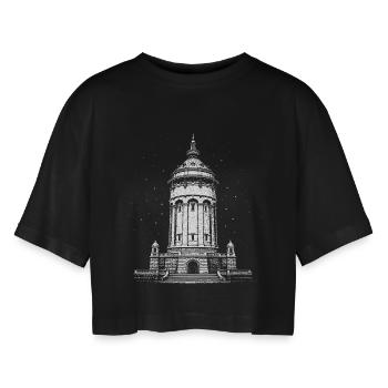 Mannheimer Wahrzeichen bei Nacht - Frauen Oversized Cropped T-Shirt - Schwarz - Vorne - AI Model Female 172 light (172cm)