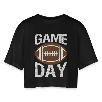 Game Day Football Season Football  Gold Vibes - Frauen Oversized Cropped T-Shirt - Schwarz - Vorne - AI Model Female 172 light (172cm)
