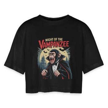 Vampanzee Night Look Schimpanse Vampir - Frauen Oversized Cropped T-Shirt - Schwarz - Vorne - AI Model Female 172 light (172cm)