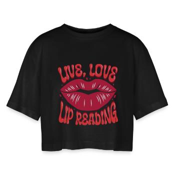 Deaf Deaf Hearing Impairment Lip Reading - Women’s Oversized Cropped T-Shirt - black - Front - AI Model Female 172 light (172cm)