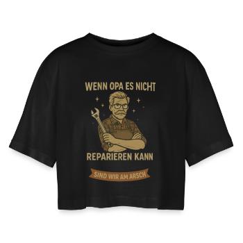 Opa Reparieren Spruch Shirt - Frauen Oversized Cropped T-Shirt - Schwarz - Vorne - AI Model Female 172 light (172cm)