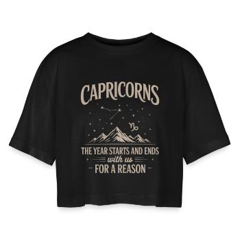 Capricorn Zodiac Sign - Women’s Oversized Cropped T-Shirt - black - Front - AI Model Female 172 light (172cm)