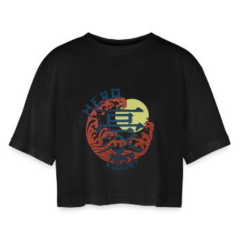 Japan Hero since August 1957 Geburtstaggeschenk - Frauen Oversized Cropped T-Shirt - Schwarz - Vorne - AI Model Female 172 light (172cm)