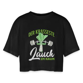 Weightlifters THE CRAZIEST LEEKS IN THE GYM Funny - Women’s Oversized Cropped T-Shirt - black - Front - AI Model Female 172 light (172cm)