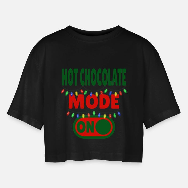 Hot Chocolate Mode ON - Women’s Oversized Cropped T-Shirt - black