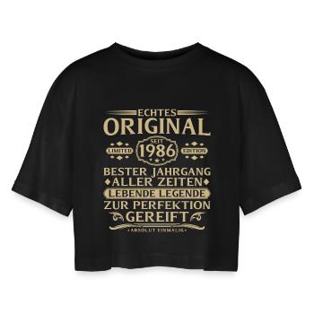 40th Birthday Real original since 1986 - Women’s Oversized Cropped T-Shirt - black - Front - AI Model Female 172 light (172cm)
