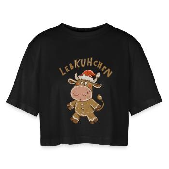 LebKUHchen – Weihnachten Kuh Weihnachtsmotiv - Frauen Oversized Cropped T-Shirt - Schwarz - Vorne - AI Model Female 172 light (172cm)