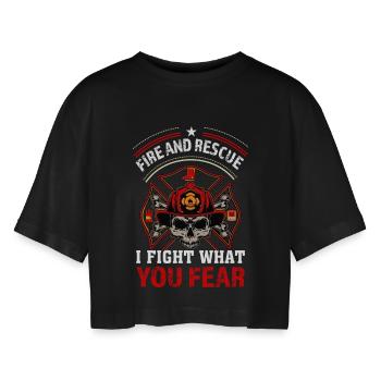 Pompiers - T-shirt court oversize Femme - noir - Devant - AI Model Female 172 light (172cm)