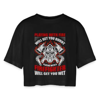 Pompiers - T-shirt court oversize Femme - noir - Devant - AI Model Female 172 light (172cm)