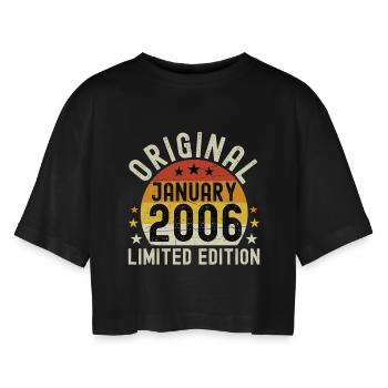 Jubiläum, Januar 2006 Limited Edition Original - Frauen Oversized Cropped T-Shirt - Schwarz - Vorne - AI Model Female 172 light (172cm)