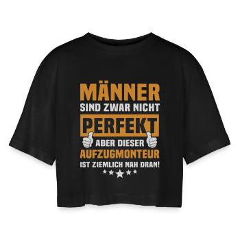 Funny Elevator Fitter Sayings - Women’s Oversized Cropped T-Shirt - black - Front - AI Model Female 172 light (172cm)