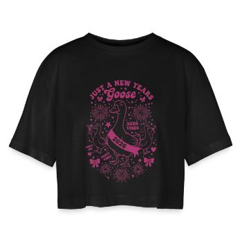 Juste une soirée ambiance du Nouvel An 2026 - T-shirt court oversize Femme - noir - Devant - AI Model Female 172 light (172cm)