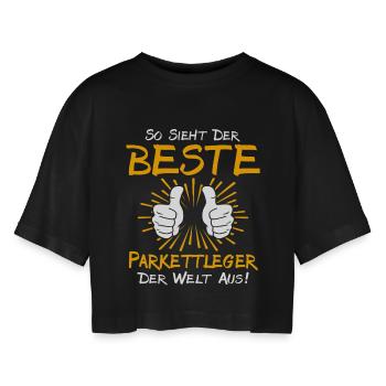 Parkettleger Geschenkidee - Frauen Oversized Cropped T-Shirt - Schwarz - Vorne - AI Model Female 172 light (172cm)