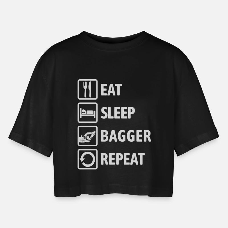 Eat Sleep Bagger Repeat - digging & digging - Women’s Oversized Cropped T-Shirt - black