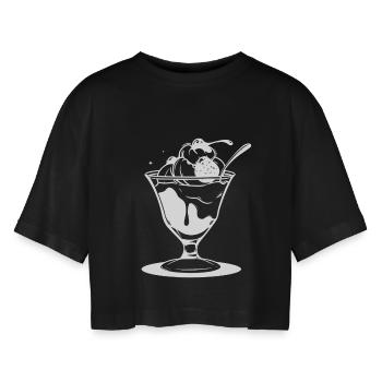 Eiscreme Eisbecher - Women’s Oversized Cropped T-Shirt - black - Front - AI Model Female 172 light (172cm)