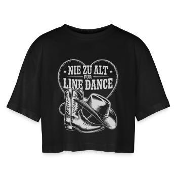 Western Line Dance Stil - Frauen Oversized Cropped T-Shirt - Schwarz - Vorne - AI Model Female 172 light (172cm)