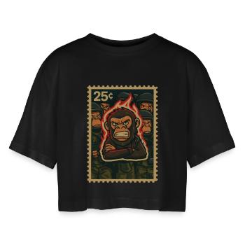 Feuer und Affe Protest - Frauen Oversized Cropped T-Shirt - Schwarz - Vorne - AI Model Female 172 light (172cm)