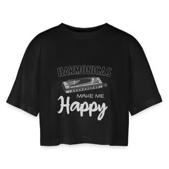 Harmonicas Make Me Happy - Frauen Oversized Cropped T-Shirt - Schwarz - Vorne - AI Model Female 172 light (172cm)