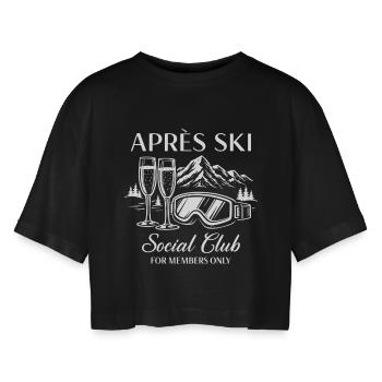 Après Ski Social Club For Members Only - Women’s Oversized Cropped T-Shirt - black - Front - AI Model Female 172 light (172cm)