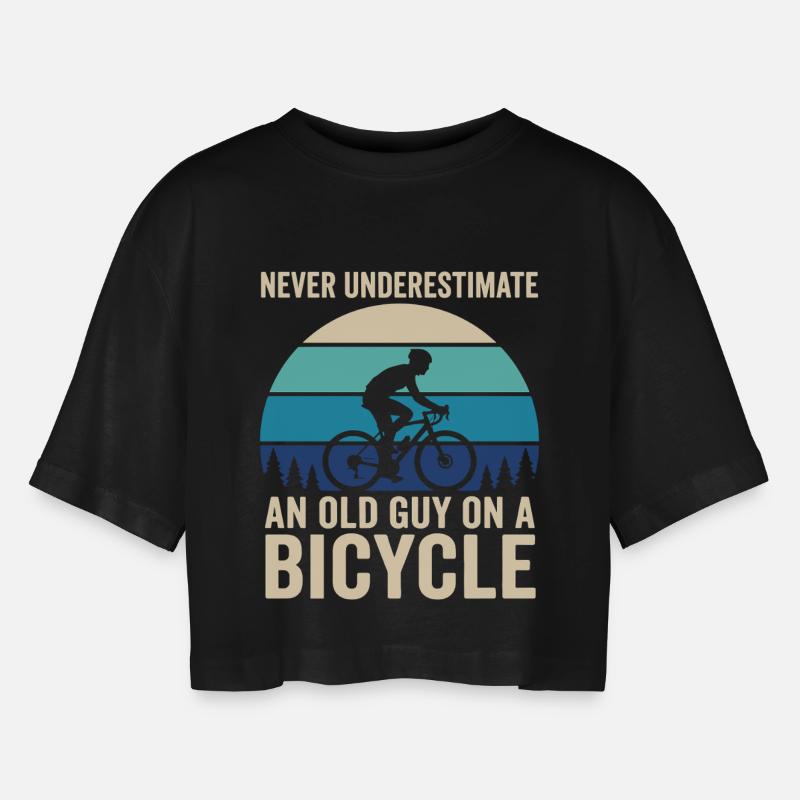 Undervurder aldrig Old Guy Bicycle - Oversize cropped T-shirt til damer - sort