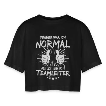 Teamleiter - Frauen Oversized Cropped T-Shirt - Schwarz - Vorne - AI Model Female 172 light (172cm)