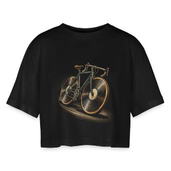 Vinyl Sammler Plattensammler Schallplatten Fahrrad - Frauen Oversized Cropped T-Shirt - Schwarz - Vorne - AI Model Female 172 light (172cm)